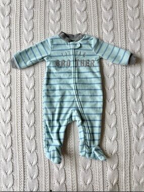 Carter's Mint and Blue Striped "Little Brother" Footed One-Piece 3M